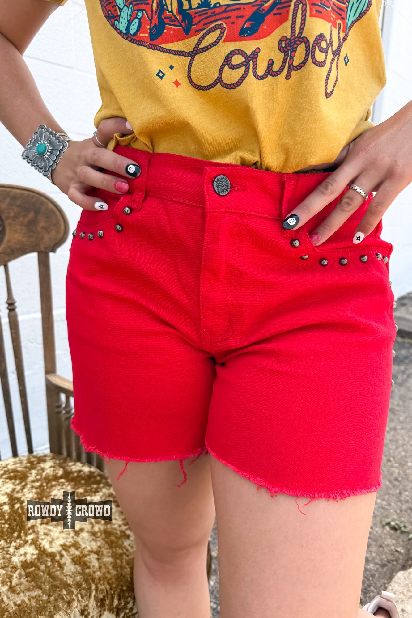 RED - Shenandoah Stud Shorts - The Caffeine Cowboy