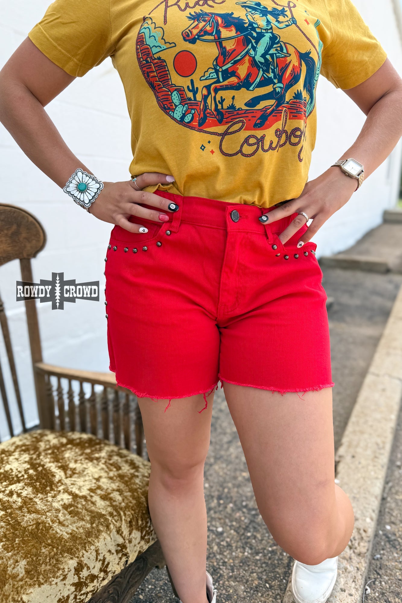 RED - Shenandoah Stud Shorts - The Caffeine Cowboy