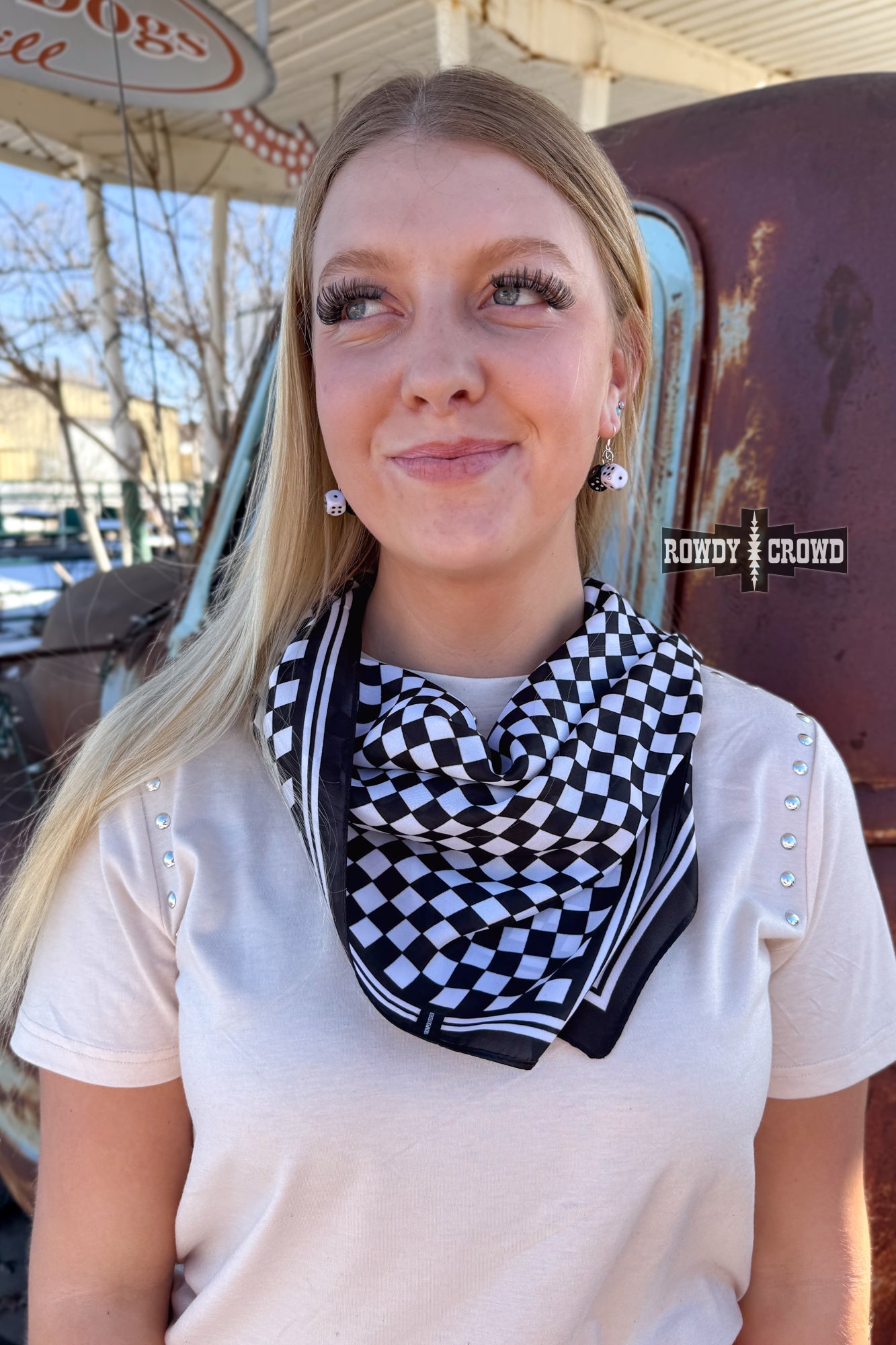 SMALL Black Checkered Out Wild Rag/ Scarf - The Caffeine Cowboy