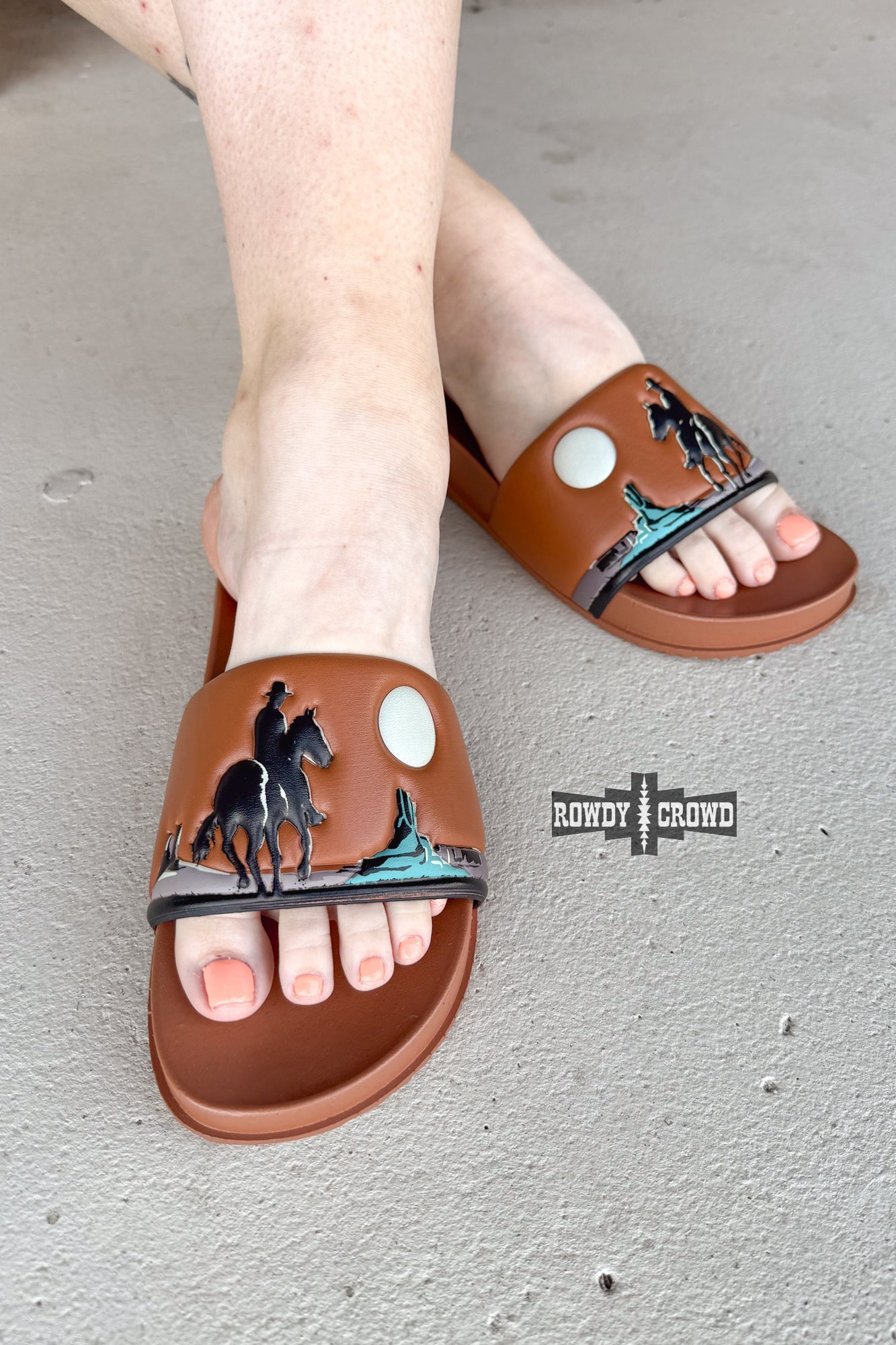 BROWN Saddle Bum Slides - The Caffeine Cowboy