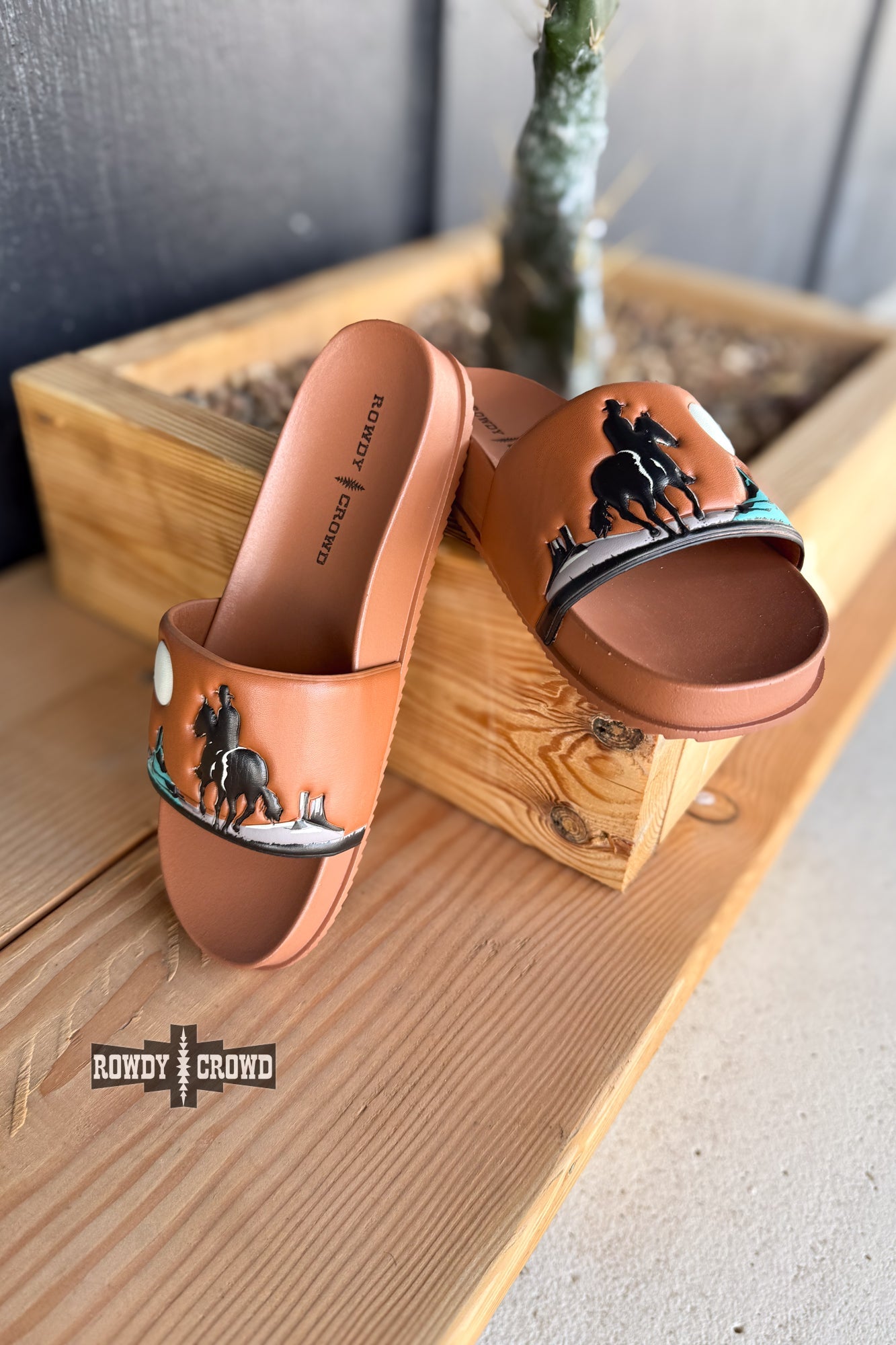 BROWN Saddle Bum Slides - The Caffeine Cowboy