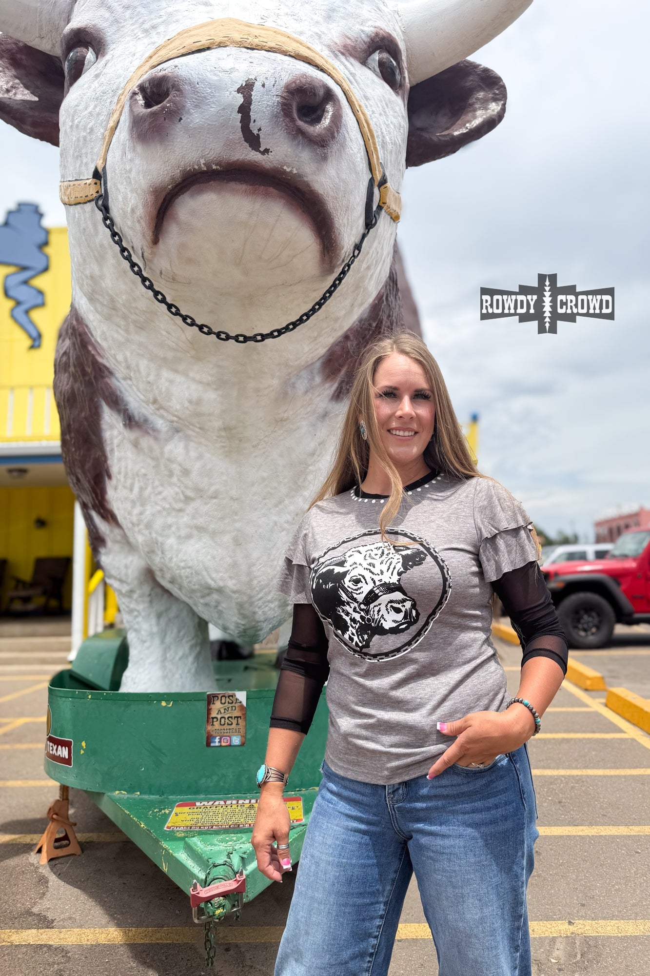 Howdy Hereford Mesh Sleeve Top - The Caffeine Cowboy