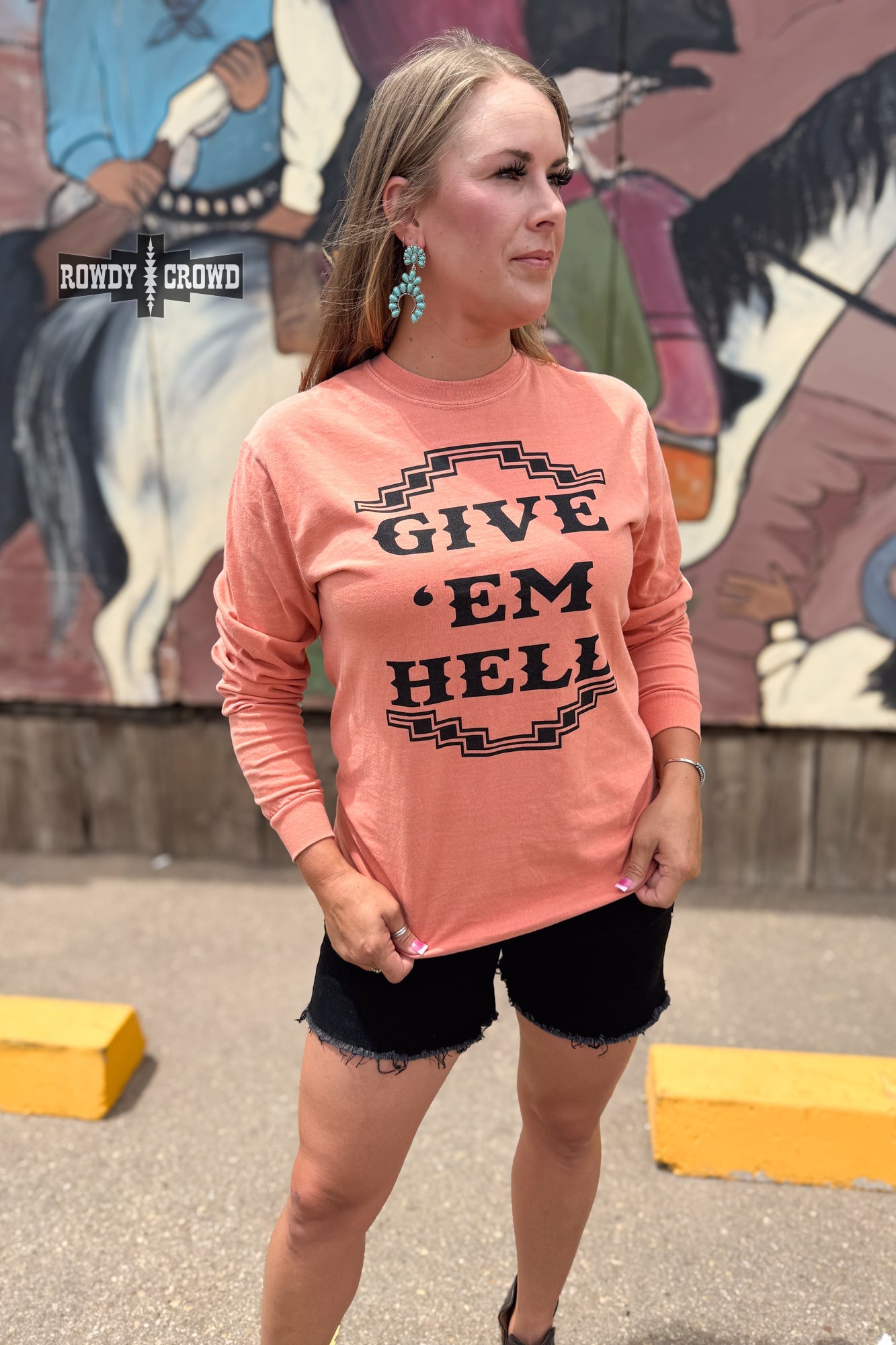 Give 'Em Hell Long Sleeve Tee - The Caffeine Cowboy