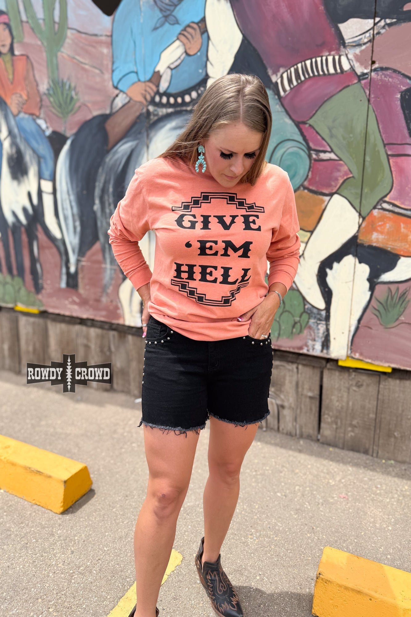 Give 'Em Hell Long Sleeve Tee - The Caffeine Cowboy