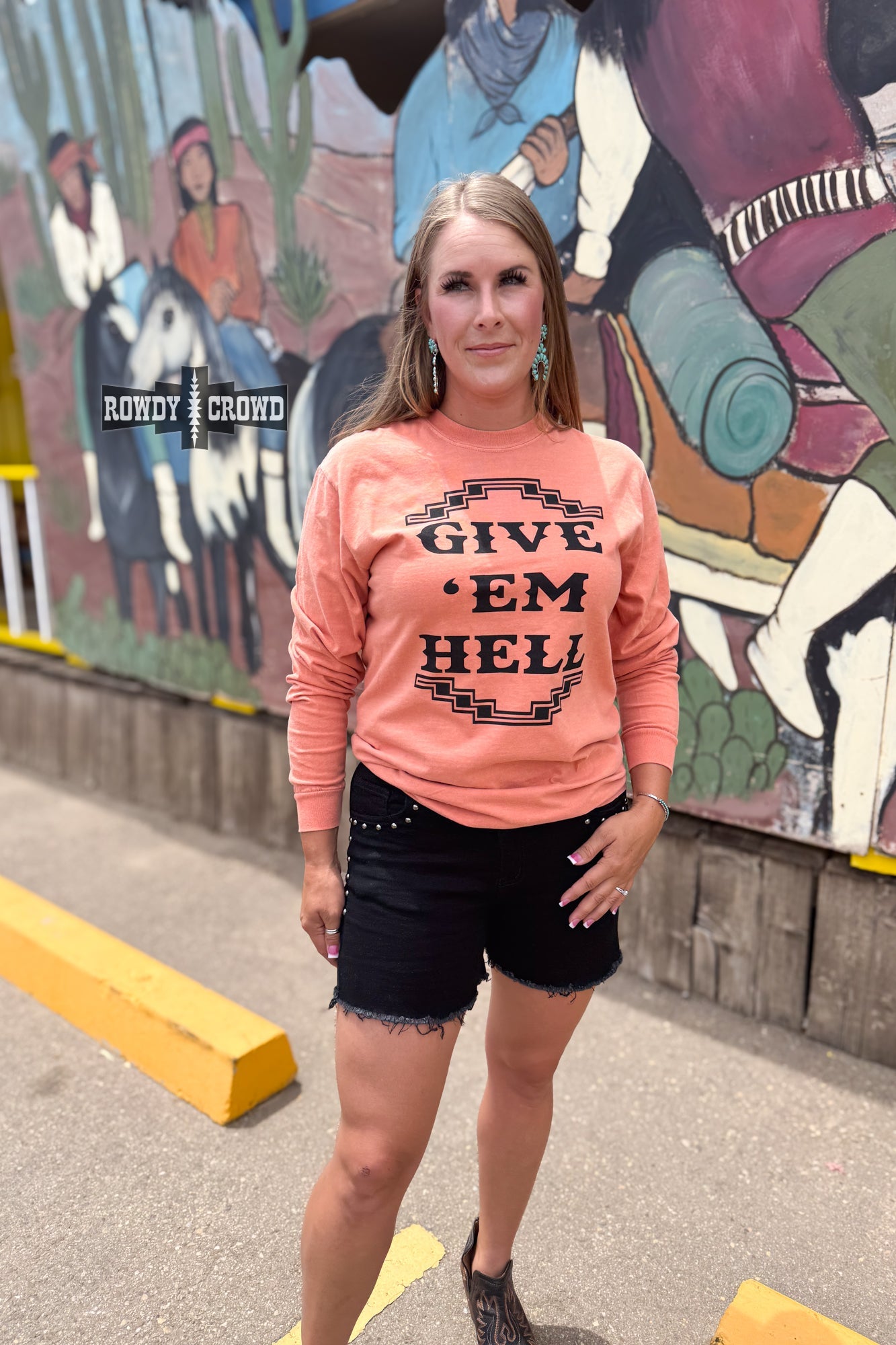 Give 'Em Hell Long Sleeve Tee - The Caffeine Cowboy