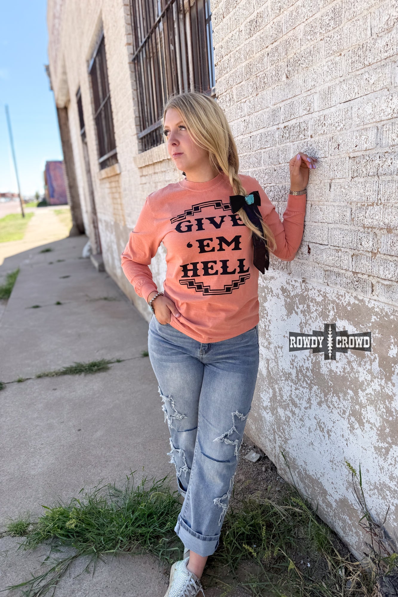 Give 'Em Hell Long Sleeve Tee - The Caffeine Cowboy