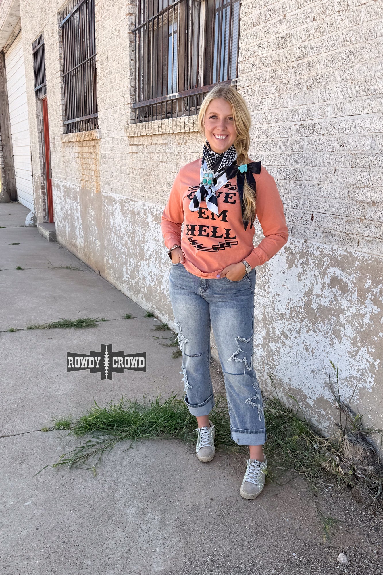 Give 'Em Hell Long Sleeve Tee - The Caffeine Cowboy