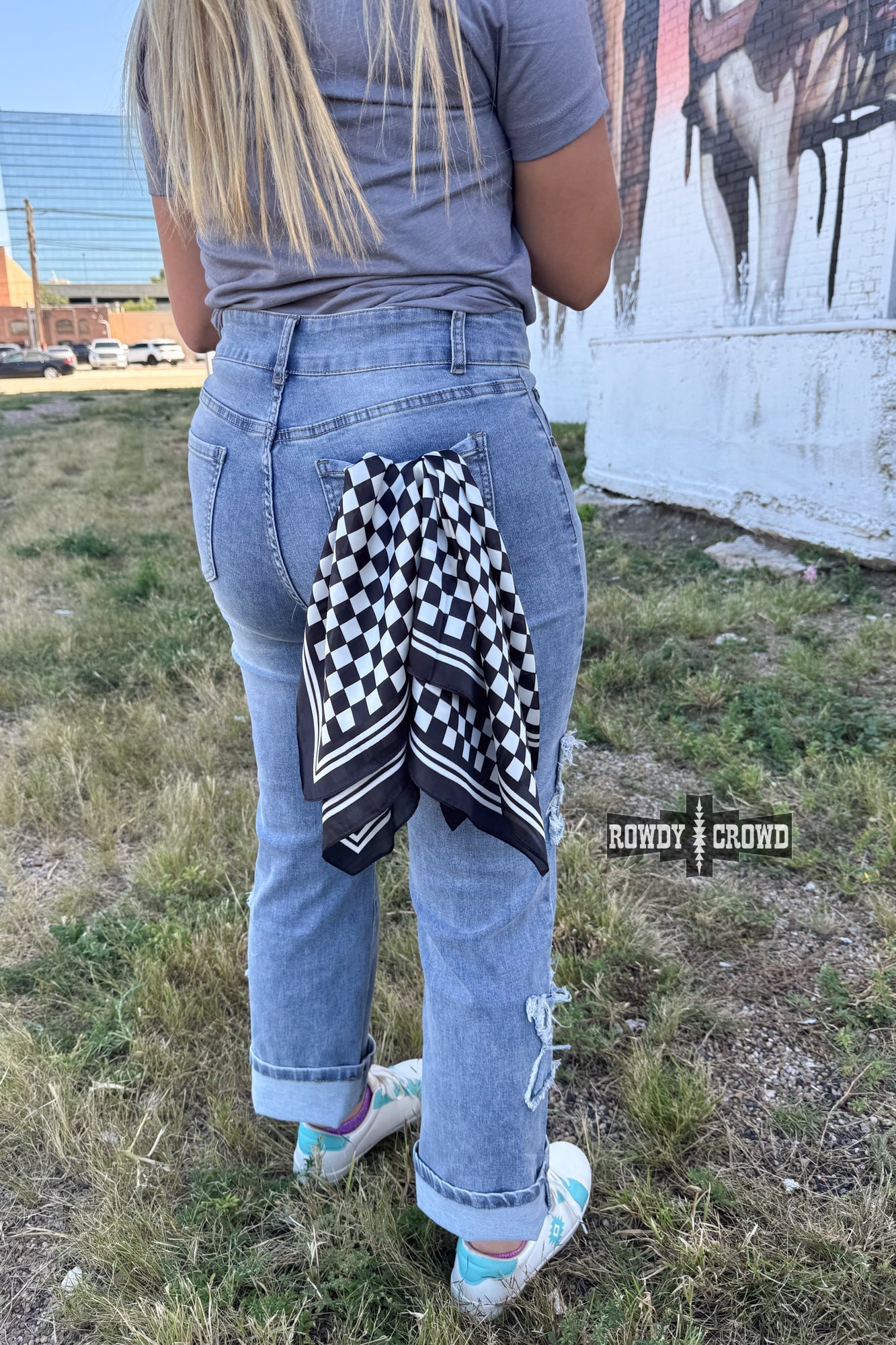 SMALL Black Checkered Out Wild Rag/ Scarf - The Caffeine Cowboy