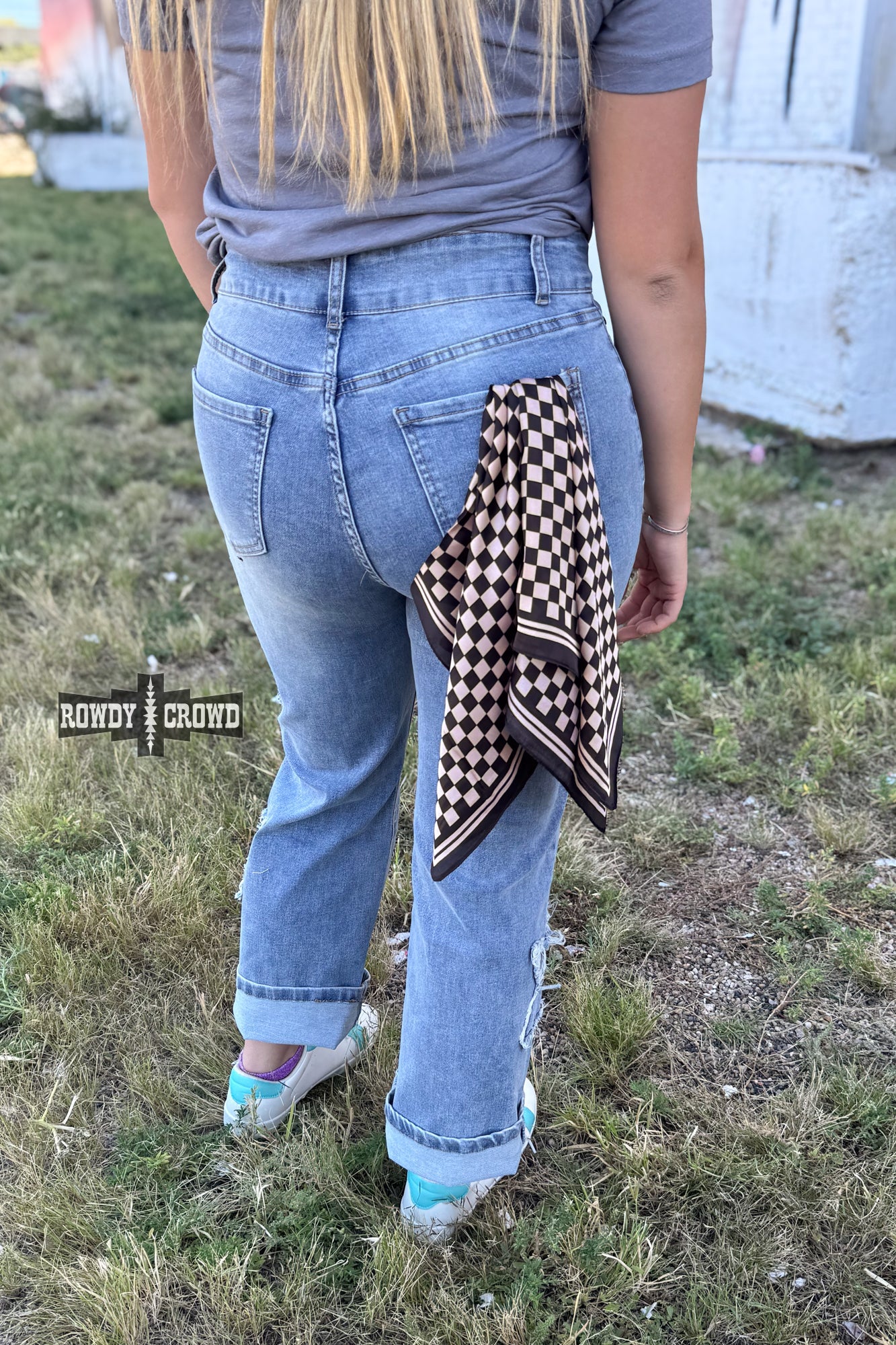 SMALL Tan Checkered Out Wild Rag/ Scarf - The Caffeine Cowboy