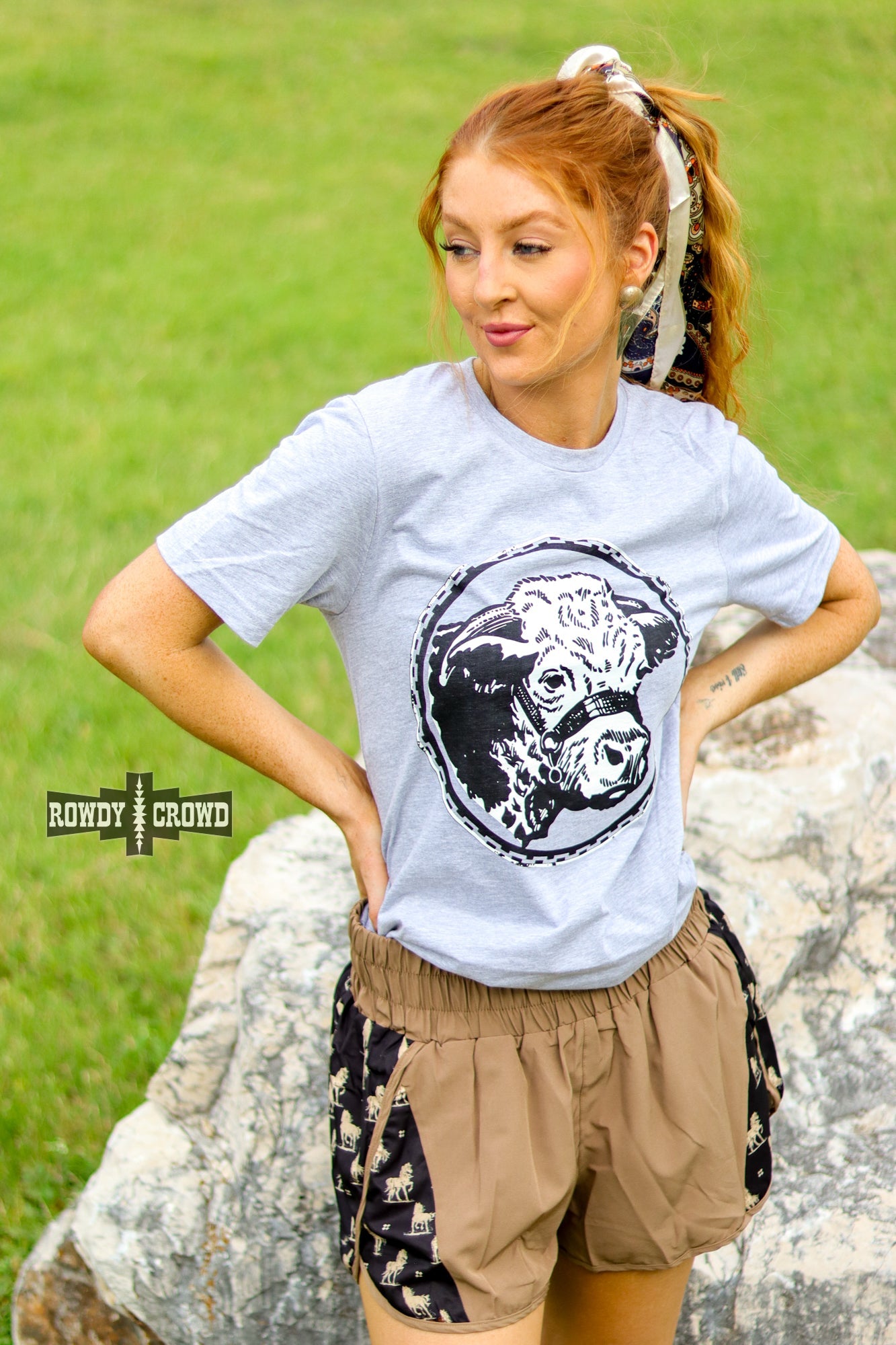 Happy Hereford Tee - GREY - The Caffeine Cowboy