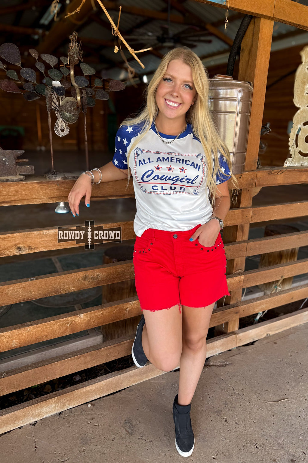 RED - Shenandoah Stud Shorts - The Caffeine Cowboy