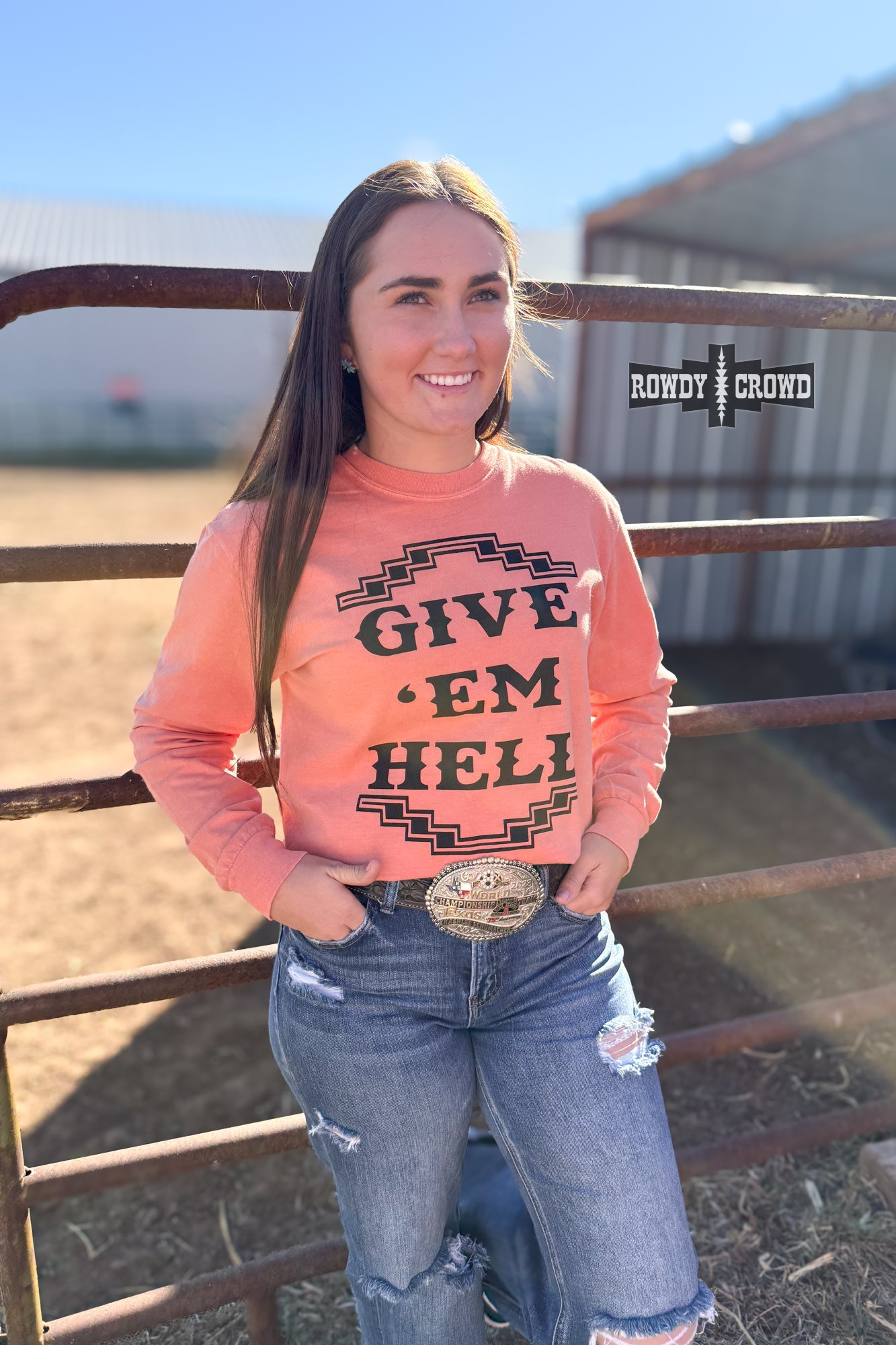 Give 'Em Hell Long Sleeve Tee - The Caffeine Cowboy