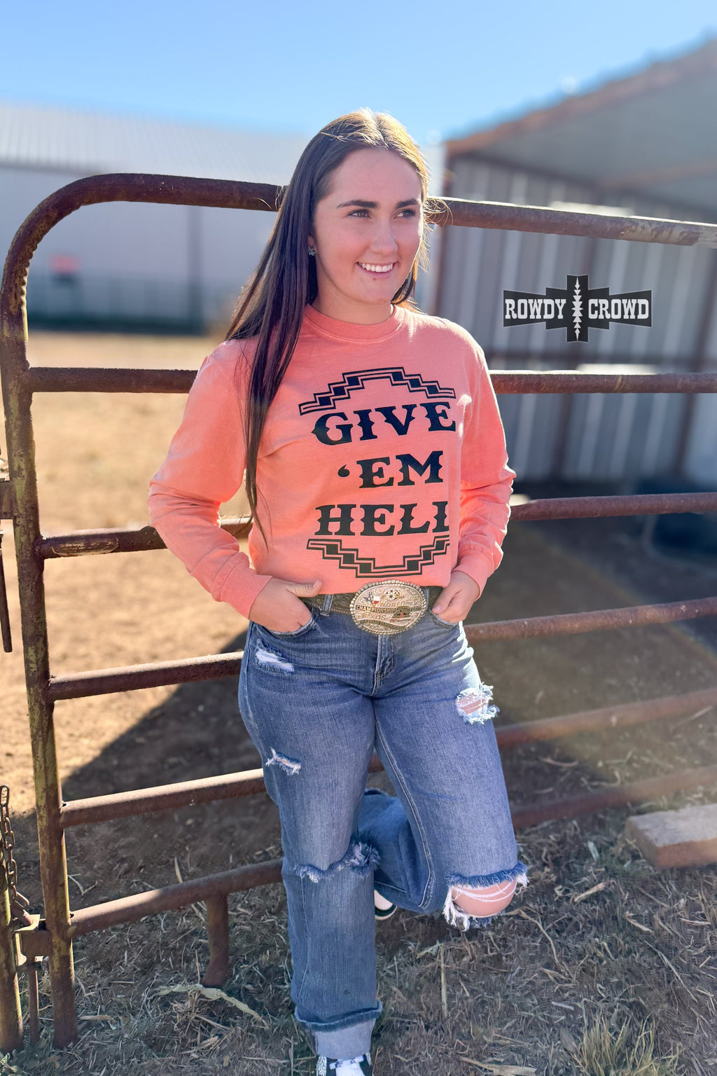Give 'Em Hell Long Sleeve Tee - The Caffeine Cowboy