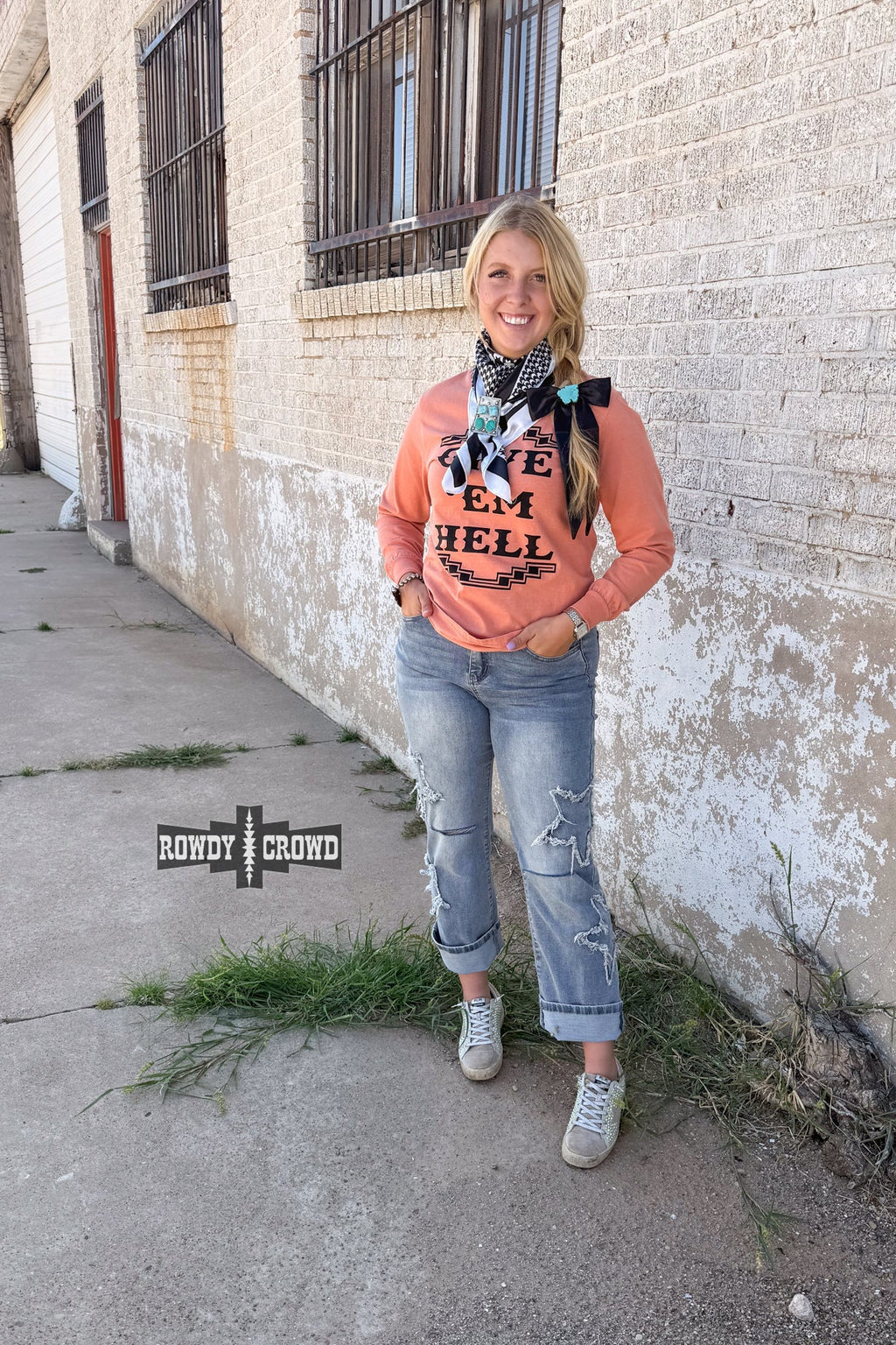 Give 'Em Hell Long Sleeve Tee - The Caffeine Cowboy