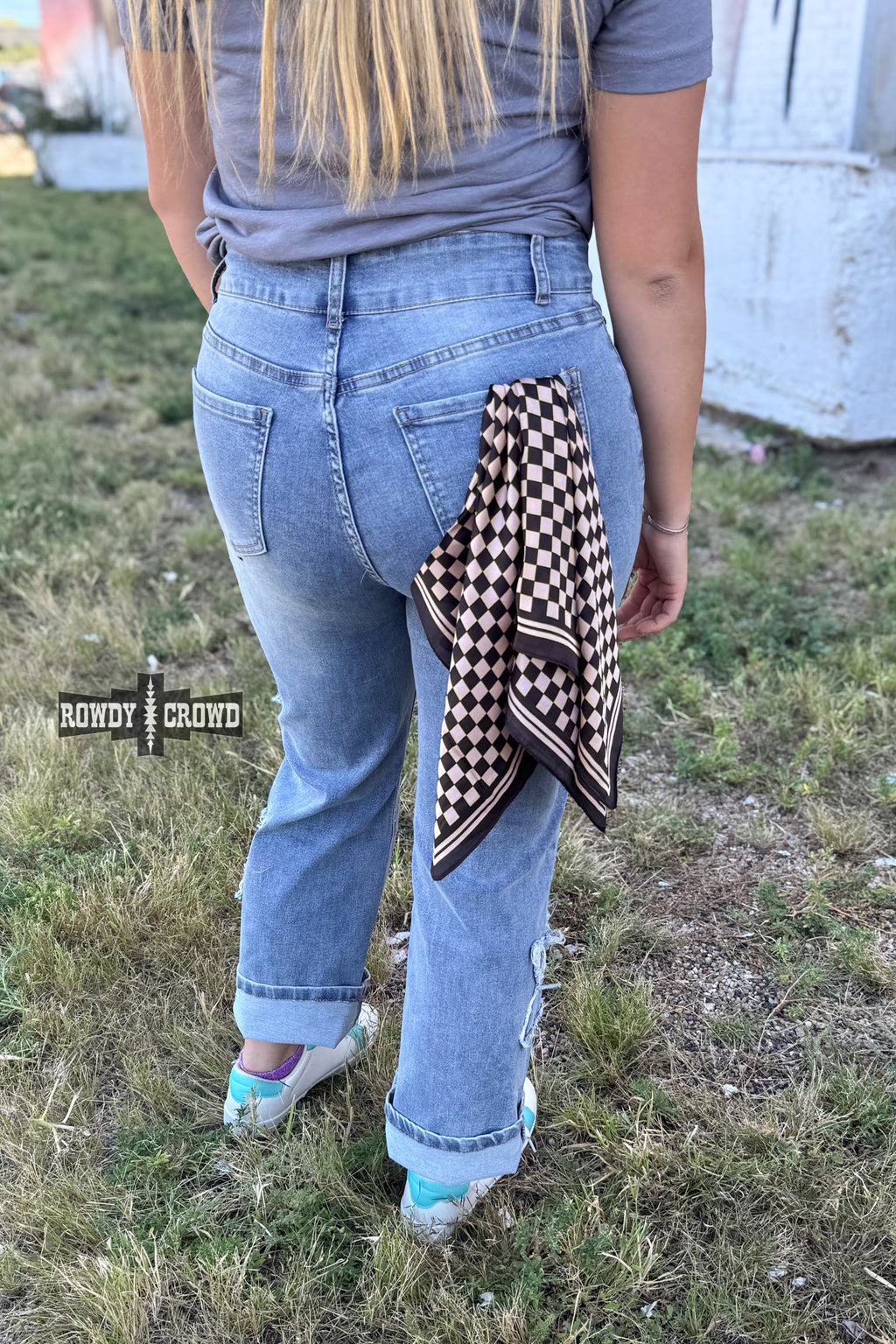 SMALL Tan Checkered Out Wild Rag/ Scarf - The Caffeine Cowboy