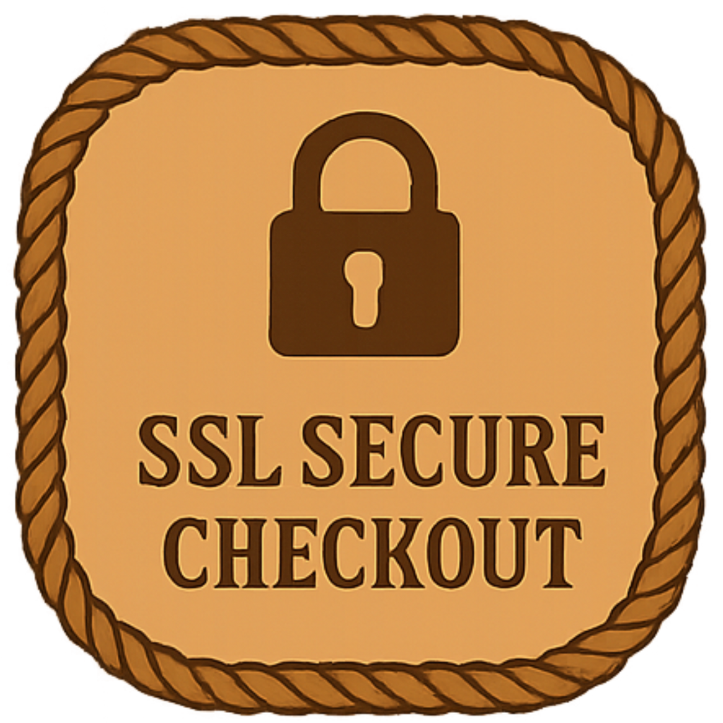 SSL Secure Checkout logo with a brown lock icon on a beige background